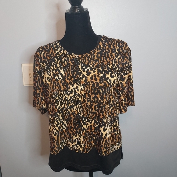 White Stag Women's Size X-Large Animal Print Stretch 2Fer Top 3/4 Sleeves - Picture 3 of 9
